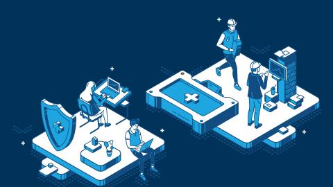 Illustration of people working with computers